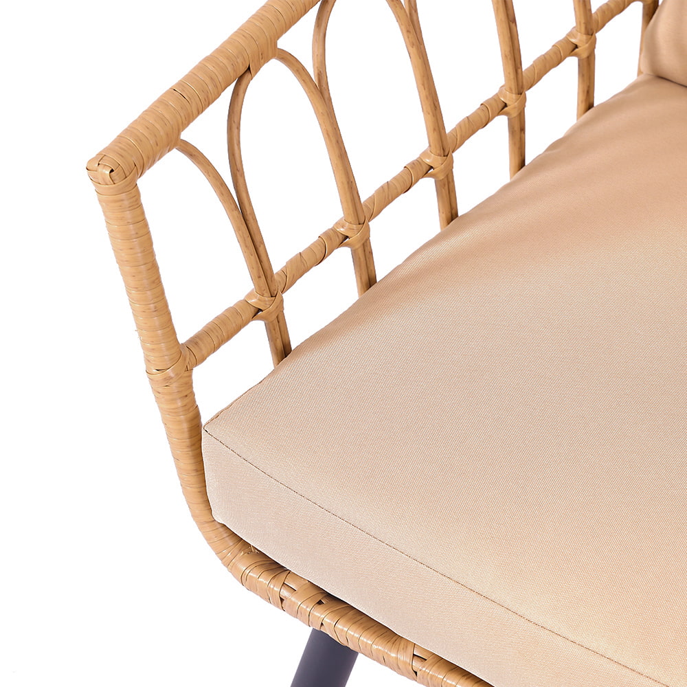 WYHS-T249 3 件套户外藤制庭院家具套装，带茶几和防水坐垫的简约柳条庭院椅