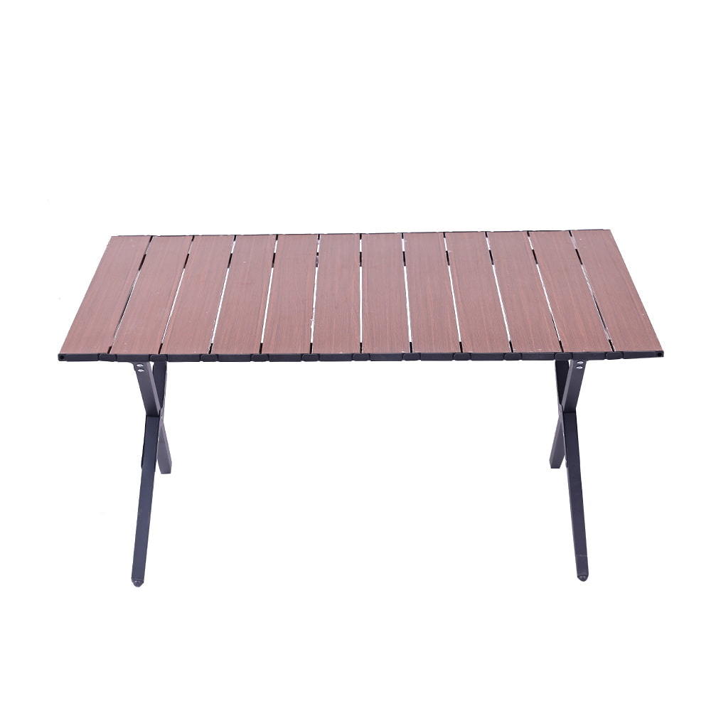 户外野营折叠桌铝合金便携野餐野营可调木卷桌