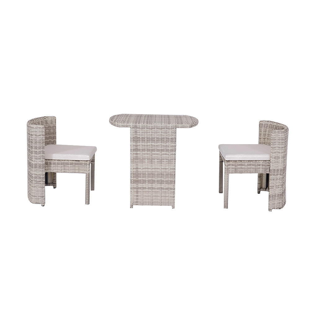 WYHS-T217 三件套藤编椅 浅灰色桌椅 小家庭茶几椅