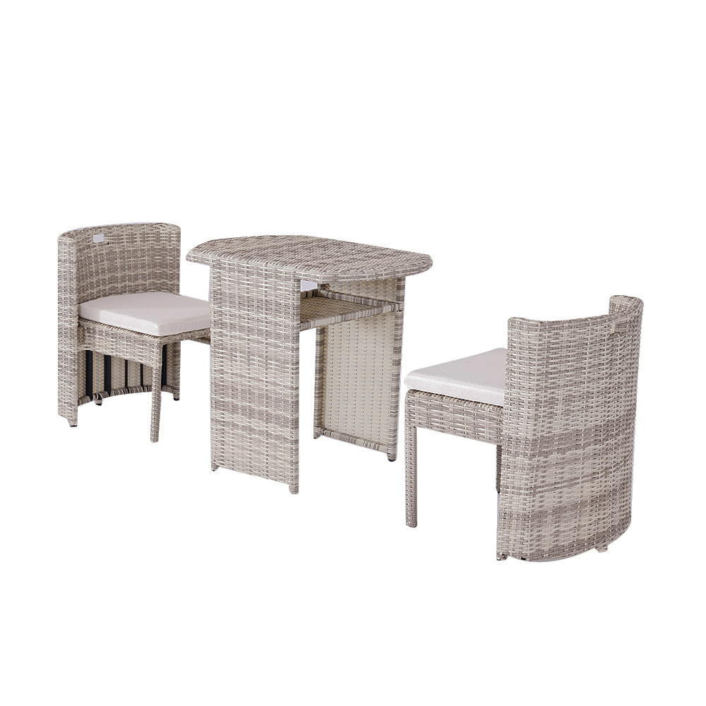 WYHS-T217 三件套藤编椅 浅灰色桌椅 小家庭茶几椅