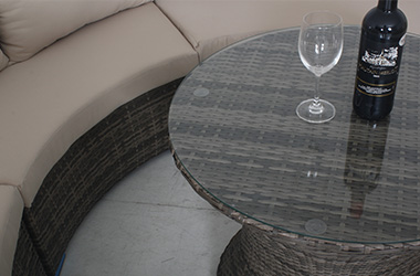 WYHS-T243 5件套圆形环绕户外棕色藤制会谈沙发椅带桌米色靠垫