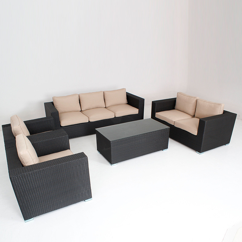 花园 5 件套户外家具庭院 PE 藤制组合沙发带咖啡桌和可洗沙发垫